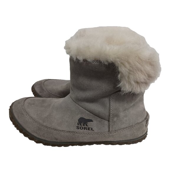 Sorel Out N About Winter Boots Womens Size 7.5 Gray Suede Faux Fur Lined Booties - Picture 1 of 10